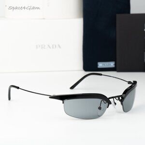 Prada Women Sunglasses Black Grey Rectangle PRB50S 1AB3C2 NEW AUTHENTIC